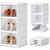 ZENZERO® Scarpiera Pieghevole a 3 Ripiani con Ante Trasparenti, Portascarpe Salvaspazio in Plastica, Organizer Scarpe Verticale per Ingresso, Corridoio e Armadio, 51.5 × 25,5 × 34,5 cm, Bianco