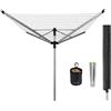Brabantia Lift-o-matic advance, stendibiancheria ad ombrello con accessori, 60 m, metallic grey