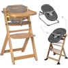 Bebeconfort Seggiolone Sdraietta 3-in-1 Timba con Cuscino + Timba Baby, Set Seggiolone Evolutivo con Sdraietta Neonati Reclinabile, Cuscino Imbottito e Vassoio, 0-10 Years, 0-30 kg, Natural wood/beige