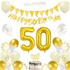 AUAUY Decorazioni Compleanno 50 Anni, Decorazioni a Tema Color Crema | Include Striscione per il 50° Compleanno, Palloncini, Fascia, Bandierine, Decorazione per Torta, Nastro, per Donna & Uomo