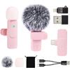 KZZOUY Microfono Wireless per Video Social iPhone Android Telefono Tablet iPad PC, 2 Mini Mic Lavalier USB C/A/Lightning per Podcast Vlogging YouTube TikTok Interviste Creatori di Contenuti Rosa Grigio