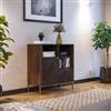 DEGHI Credenza 80x85h cm noce effetto parquet con 2 ante e struttura in metallo oro bronzato - Mufasa