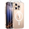 Qasyfanc Magnetica Cover per iPhone 16 Pro, Trasparente | Compatibile con MagSafe,con 2 Pezzi Vetro Temperato Pellicola, Cover Clear Slim Fit Antiurto Militare Antigiallo