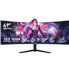 Gawfolk Monitor PC da gioco curvo ultra‑wide DQHD da 49 pollici, 165Hz | 1500R, 32:9 (5120×1440), 1MS, AdaptiveSync, 120% sRGB, altoparlanti integrati, altezza regolabile, HDMI2.1 & DP1.4, Nero
