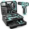DEKO Cassetta Attrezzi Completa con Trapano Avvitatore Batteria 12V, 238 Pezzi Valigetta con Set Completo di Punte Turchese
