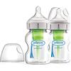 Dr. Brown's Natural Flow Anti-Colic Options+ Biberon in vetro a collo largo, 150 ml, con tettarella a flusso lento di livello 1, confezione da 2