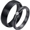 Homxi Anello con Incisione,Anelli di Coppia Acciaio Inossidabile 4/6MM Anello Nero con Rotondo Lucido Zirconia Cubica Coppia Fedi Nuziali