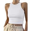 Artfish Canotta da Donna Casual Senza Maniche con Collo Alto a Costine Y2k Crop, Bianco, XS