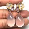PNG Orecchini Due Toni In Quarzo Rosa, Ametista E TANZANITE 925 Argento 17 X 28 Mm