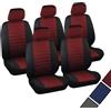 WOLTU coprisedili auto coprisedile singolo misura universale, set di 5, nero/rosso