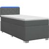 vidaXL Letto con rete a molle e materasso, colore grigio scuro, dimensioni 100 x 200 cm, con illuminazione LED