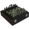 Italfama Set Scacchi Marmo Nero Verde Italiano 23cm Con Custodia
