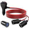 Hoembpn Sdoppiatore Cavo di Prolunga Presa Accendisigari, 1 a 2 Prese Doppie Accendisigari Auto con Interruttore Separato 2-Way Splitter Adattatore 12V/24V 1M + Caricabatterie da Auto Doppio USB