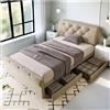 Wyibwy Letto singolo imbottito, 90x200 cm, giroletto con 2 cassetti, testata regolabile in altezza, letto singolo contenitore, grigio-beige (senza materasso)