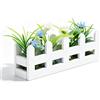 CHEOTIME Aiuola per casa delle bambole 1:12, miniatura pianta in vaso fiore legno fiore artificiale recinzione plastica floreale simulazione micro fata giardino modello bonsai per (Blu Bianco)