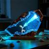 HOVCEH Ocean Lamp, 3D Resina Lampada da Comodino con Son Goku | LED Lamp con Base in Legno, Lampada 3D Decorazione per Soggiorno Camera da Letto (anime)