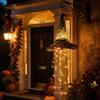 Generic Cappello da strega illuminato appeso scacciapensieri con stella | Maglia a LED nera, per interni ed esterni, decorazione per portico, stagione spettrale, bagliore magico istantaneo