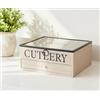 Maison Des Cadeaux Portautensili vintage in legno a 5 scomparti, portaposate e utensili da cucina, scatola organizer per stoviglie, coperchio con finestra, cassetto facile da pulire (US380)