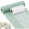 Dexpally Set de Camino de Mesa Verde Eucalipto No Tejido 30cm x 25m y Cinta Encaje Blanco 15cm x 22m per Bautizo Comunione Matrimonio Compleanno e Feste