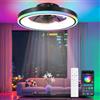 TJSC 50cm RGB Ventilatore da Soffitto con Luce e Telecomando, Silenzioso Lampadario Ventilatore LED, 6 Velocità, 3000-6500K, Timer, 60W Plafoniera con Ventilatore per Camera da Letto Soggiorno, Nero