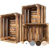 Creative Deco Set da 3 Cassette in Legno Fiammato, 40 x 30 x 23 cm | Set da 3, legno fiammato, stile vintage shabby, per oggetti, frutta, regali e decorazioni fai da te