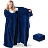 Bocguy Coperta con Maniche 154x177 cm, Coperta Divano, Blu scuro | Flanella Coperta Morbida e Calda, Warm Fleece Blanket, per Gli Amanti Del Divano per Donne, Uomini, Adulti