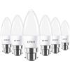 LVWIT Lampadine LED Attacco B22 Forma Candela C35, 6.5W Equivalente a 60W, Luce Bianca Calda 2700K, Flusso Luminoso 806LM, Risparmio Energetico, Non Dimmerabile, Pacco da 6 Unità