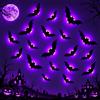 AebeChun Pipistrello decorativo per Halloween, LED, viola, 12 pezzi, pipistrelli 3D | Con luce lampeggiante, funzionamento a batteria, decorazione da parete di Halloween per interni ed esterni, finestre, porte