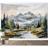 LB Arazzo da Parete Natura Paesaggio Decorazioni Parete Alberi Verdi Foresta Montagna Grigia Arte Muraria per Soggiorno Camera da Letto Dormitorio,150x100cm