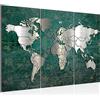 Runa Art Mappa Del Mondo Quadri Soggiorno Grande Verde Argento Vintage 120 x 80 cm 3 Pezzi Decorazione Murale 109031c