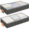 AOOSU Contenitori Sottoletto, Scatole per Armadio, 90L, 2 Pezzi-Grigio | Scatole per Vestiti con Finestra Trasparente, Organizzatore armadio con Maniglia Rinforzata per Vestiti, Coperte, Piumoni