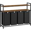VASAGLE Cesto portabiancheria con 4 sacchetti estraibili e rimovibili, 2 ripiani, 4 x 40 l, per lavanderia, rustico, marrone e nero, BLH214B01