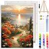 MOTGOM Dipingere con i Numeri Adulti con Telaio, Spiaggia di Papaveri Paint by Numbers per Principianti e Adulti, Dipingere con i Numeri Adulti, Decora la Casa Regalo 25×35cm