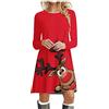 JiJiRuDU Natale Vestito Donna Invernale Abito Stampa Renna Divertente Girocollo Maniche Lunghe Eleganti Mini Abito Vintage Tunic Abiti A Linea Dresses Ginocchio Larghe Natale Costume