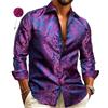 Generisch Camicia da uomo Luxury Paisley, camicia per il tempo libero, a maniche lunghe, in raso, motivo floreale, camicia jacquard, ricamata, per affari, per feste di nozze