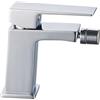 Kibath 445451 Miscelatore monocomando per bidet VER design sottile e quadrato, in ottone e finitura cromata lucida, completo di raccordi, tubi e cartuccia, ricambio garantito