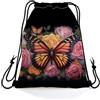 Generic Sport String Zaino Rose Butterfly Sacche Sportive Festa 36x42cm | Sacca Zaino Sportiva Versatile Sacca Coulisse per Viaggio uomo e donna yoga