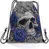 Generic Zaino Sportiva Blue Rose Skull Sackpack Cinch Festa 36x42cm | Borse da Palestra Regolabile Sacca da Ginnastica per Regalo uomo e donna quotidiano
