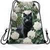 Generic Sport String Zaino Camellia Cat Black Sportiva Sacche yoga 36x42cm | Sacca Zaino Sportivo Versatile Palestra Borsa per sport Adulti Festa