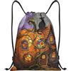 Zelinge Zaino con coulisse per Halloween, borsa da palestra, Retro | Borsa a tracolla per sport, nuoto, yoga