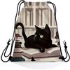 Generic Gym Sacco Cat Black Sacchetti Festa 36x42cm | Sacca Zaino Sportivo Regolabile Sport String Zaino per sport Palestra Viaggio