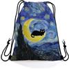 Generic Sport String Zaino Starry Night Cat Black Zaino con Coulisse nuotare | 36x42cm Sacca da Ginnastica Carino Borse da Palestra per spiaggia yoga Festa