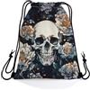 Generic Zaino con Coulisse White Flowers Skull Sportiva Sacche nuotare 36x42cm | Sport String Zaino Versatile Gym Sacco per Festa spiaggia Viaggio