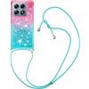SNCLET Custodia con Collana per Xiaomi 14T Custodia Brillantini Liquido Sabbie con Collana Ultra Sottile Silicone Custodia Cordino Regolabile Custodia per Xiaomi 14T,Rosa Verde