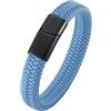 Ayoiow Bracciale A Catena in Acciaio Uomo Pelle Bracciale Intrecciato con Fibbia Nera Bracciale in Acciaio per Uomo
