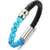 HALUKAKAH ● Saluto Il Terra ● Bracciale Uomo in Vera Pelle Cuoio con Perline di Occhio di Tigre/Roccia Lavica/Turchese/Ossidiana Fiocco di Neve 8.46(21.5cm) con Pacco Regalo Gratuita