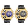 JewelryWe Orologio da Polso Grande Punky Militare Sport per Uomo, Bussola e Termometro Decorativo Dual Time Cinturino in Pelle Retro Vintage Gotico Quadrantini
