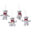 Set 4 Appendini Natalizi Orsetti Bianchi Effetto Velluto con Fiocco Tartan 6 cm - Kaemingk