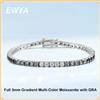 EWYA 3mm 0.1CT Sfumatura di Colore Nero Grigio Bianco Moissanite Bracciale Tennis con Diamanti per Uomo Donna Unisex 925 Braccialetti a Maglia in Argento