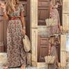 SUYISODA Tendenza estiva con scollo a V da donna retrò stampa vintage sottile con cintura sexy casual elegante abito da festa abito longuette irregolare con spacco alto